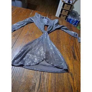 Small Fashion Nova Silver Metallic Long Sleeve Sexy Cut Out Body Con Dress